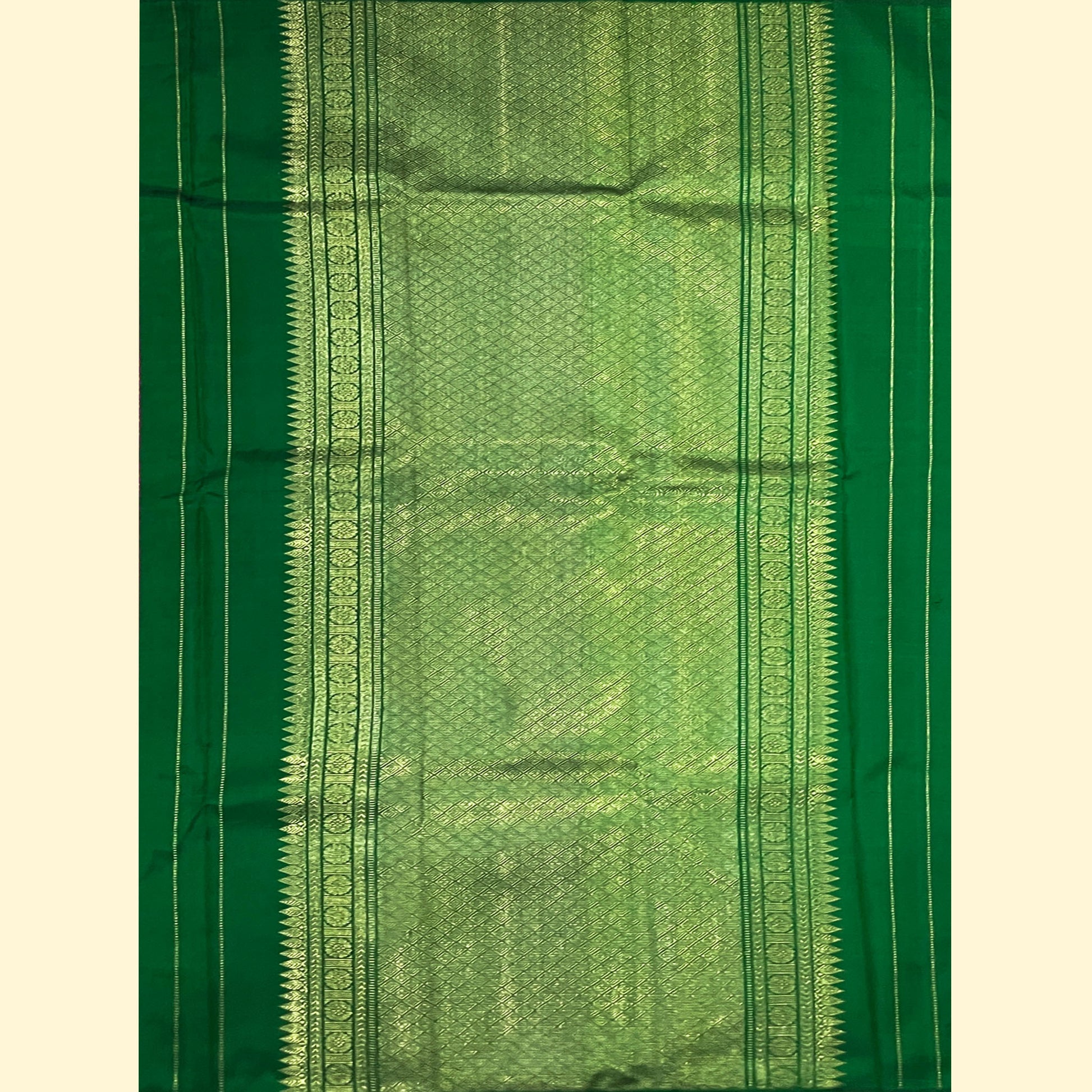 Magenta Kanjivaram Silk Saree With Green And Gold Mango Motifs