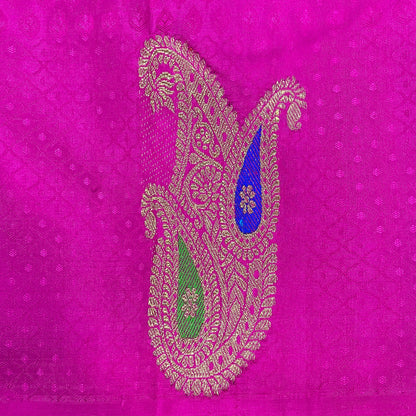 Hot Pink Kanjivaram Silk Saree With Multicolour Partly Pallu