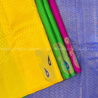 Hot Pink Kanjivaram Silk Saree With Multicolour Partly Pallu