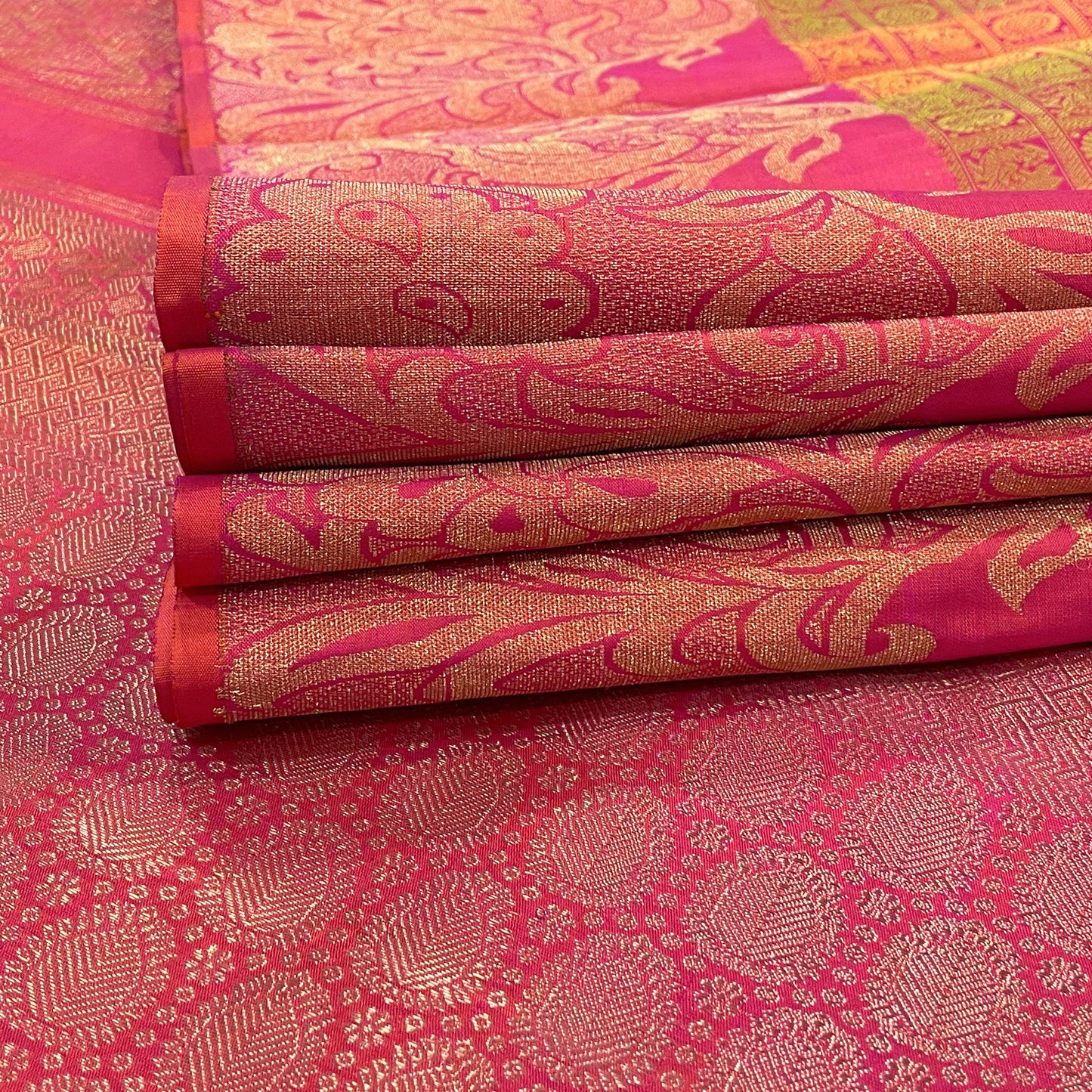 Kanjivaram Silk Saree With Pinkish-Orange Border