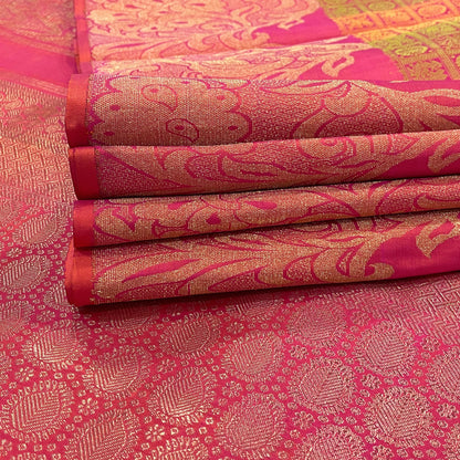 Kanjivaram Silk Saree With Pinkish-Orange Border