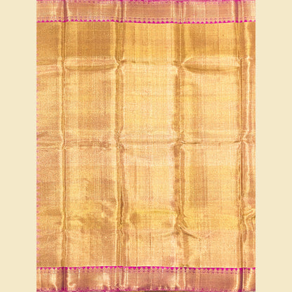 Gold zari Kanjivaram Silk Saree With Floral motifs.