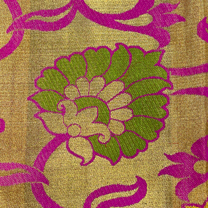 Gold zari Kanjivaram Silk Saree With Floral motifs.