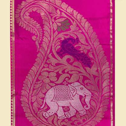 Pink border with elephant and leaf pattern