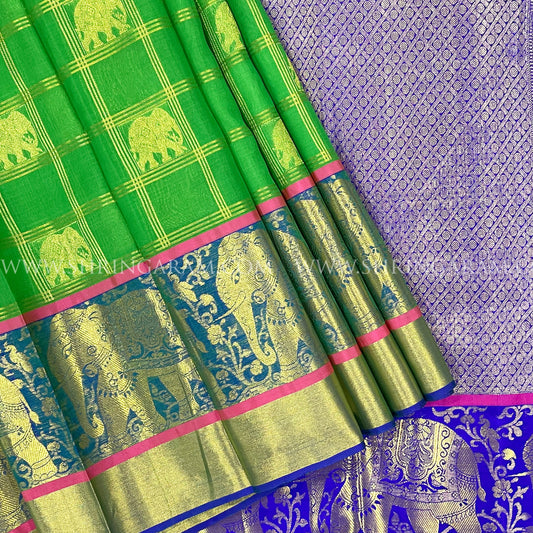 Green Kanjivaram Silk Saree Royal Blue Border