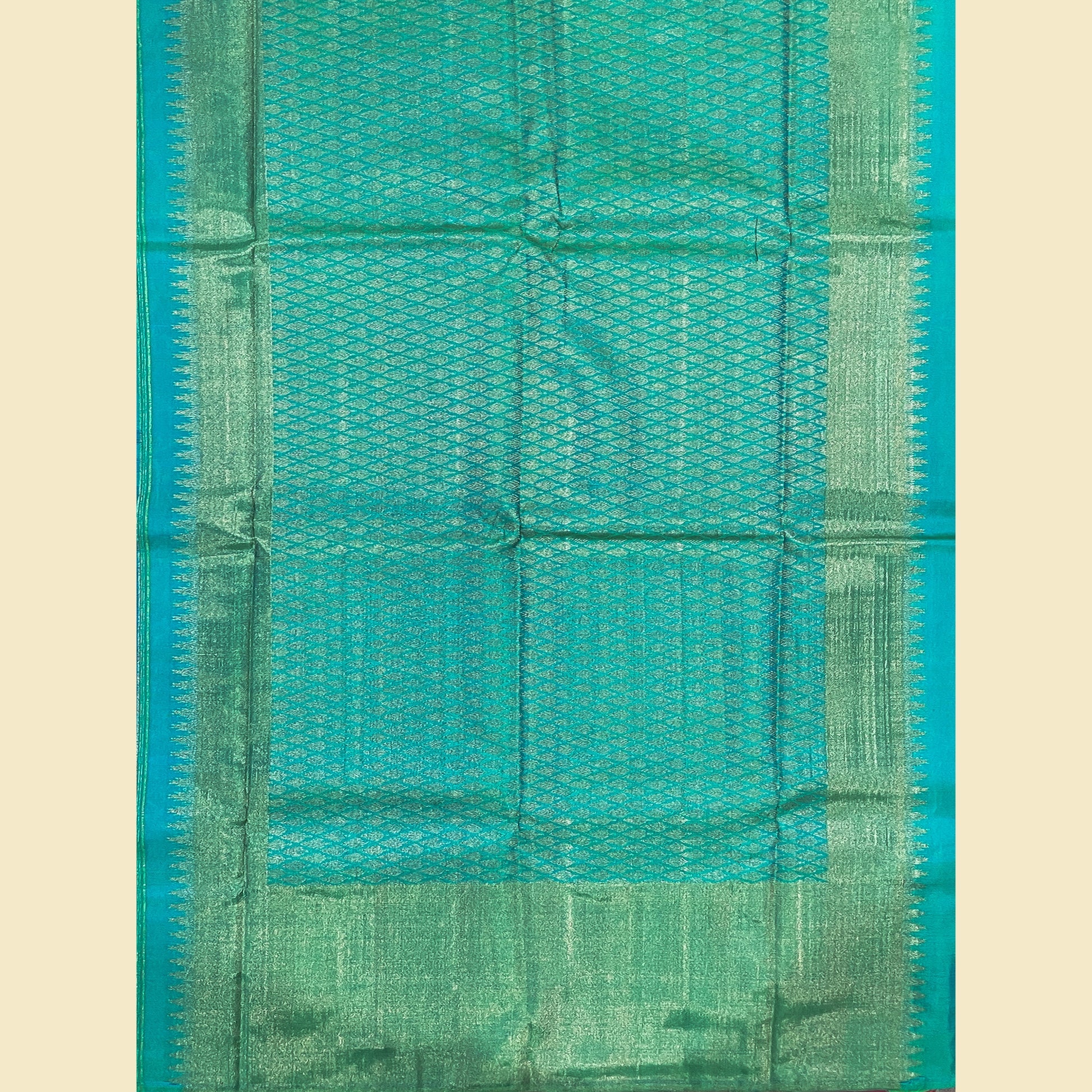 Rani Pink With Royal Blue & Sea Green Kanjivaram Silk Saree