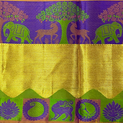 Magenta Kanjivaram Silk Saree Purple-Green Border