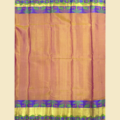 Magenta Kanjivaram Silk Saree Purple-Green Border