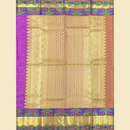 Magenta Kanjivaram Silk Saree Purple-Green Border