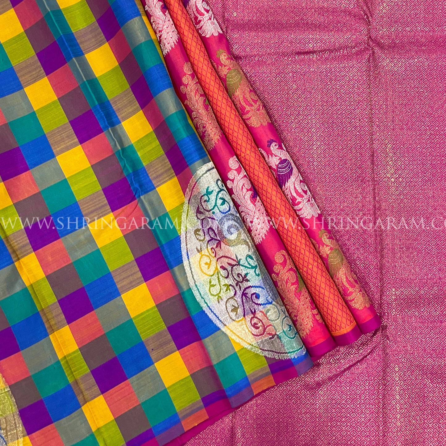 Dual-Tone Orange And Pink Kanjivaram Silk Saree