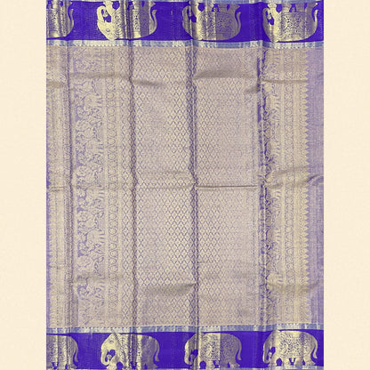 Peach-Orange Kanjivaram Silk Saree With Royal Blue Border