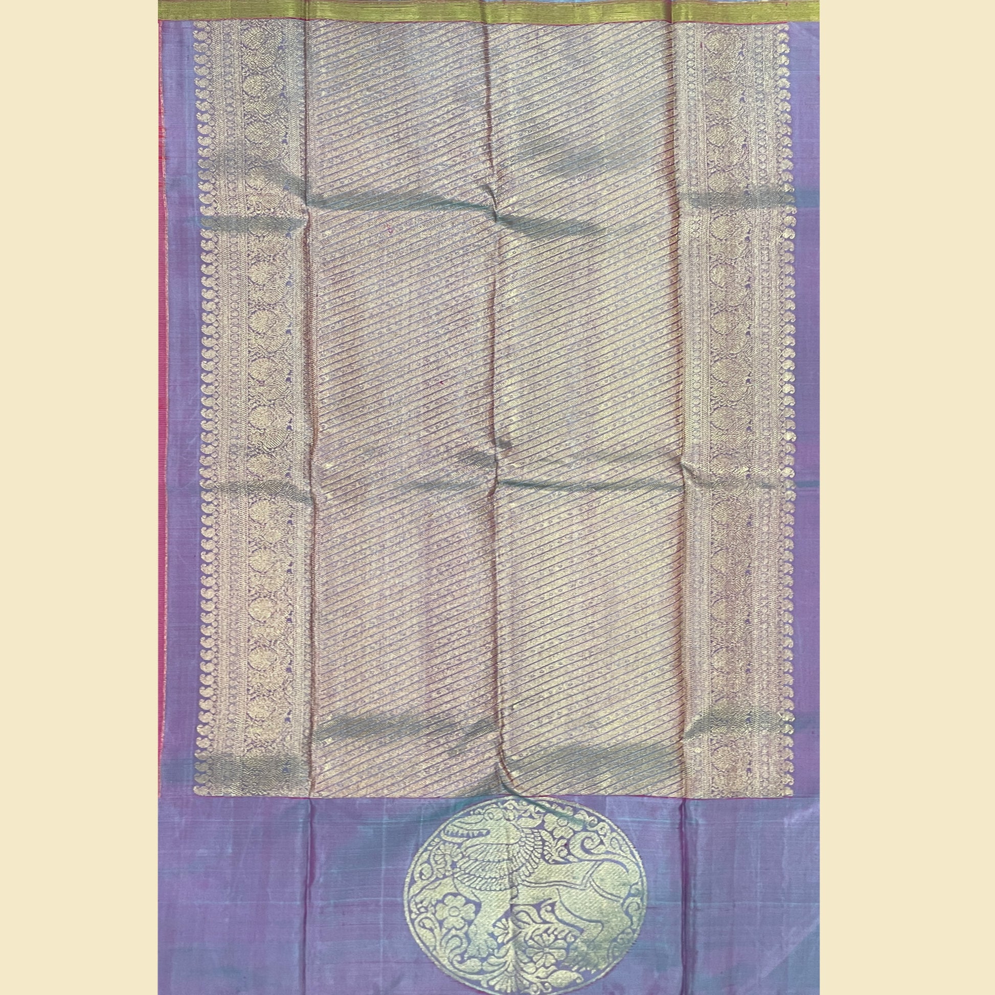 Pink-Red Kanjivaram Silk Saree With Lavender-Purple Pallu