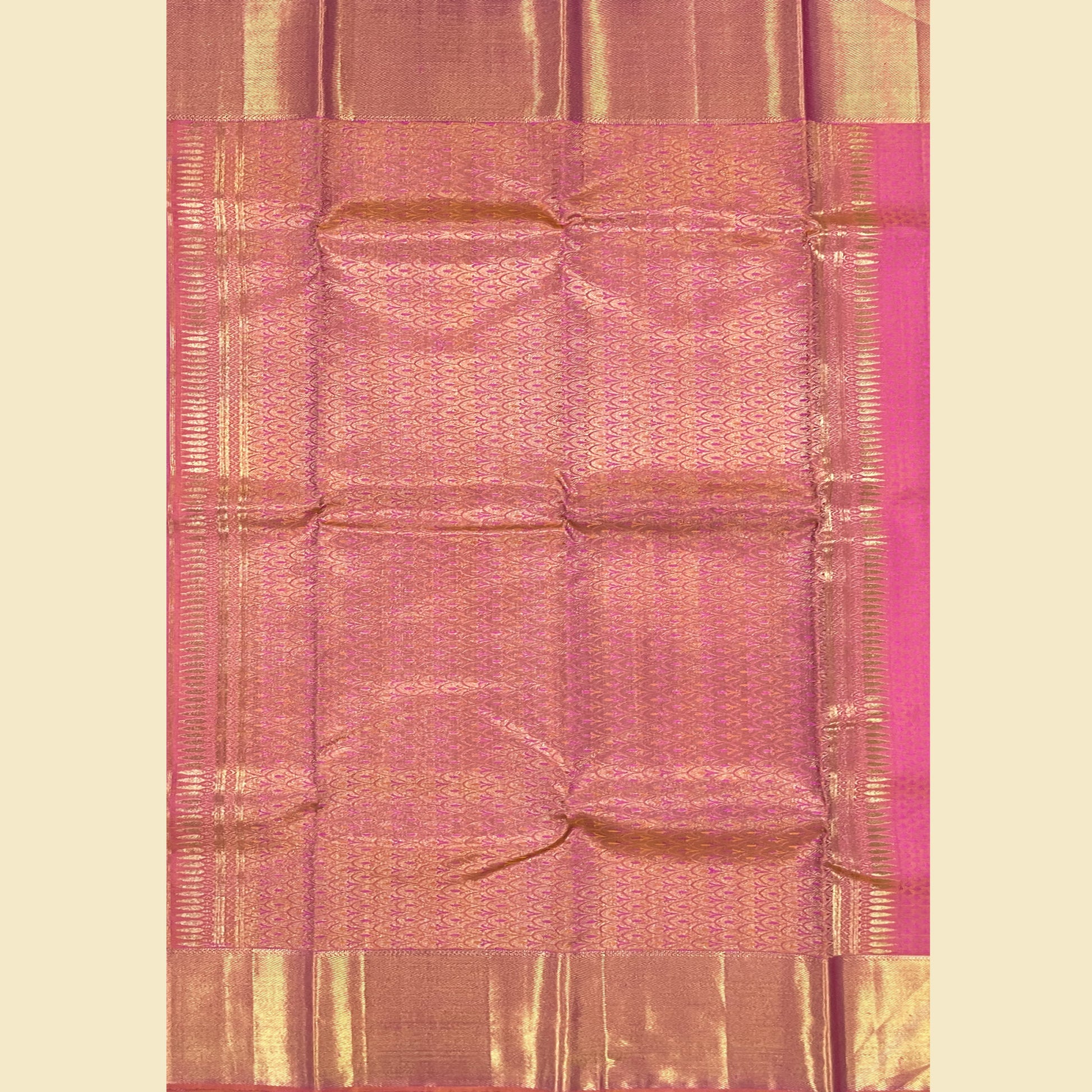 Violet Pink Kanjivaram Silk Saree With Peach Pallu