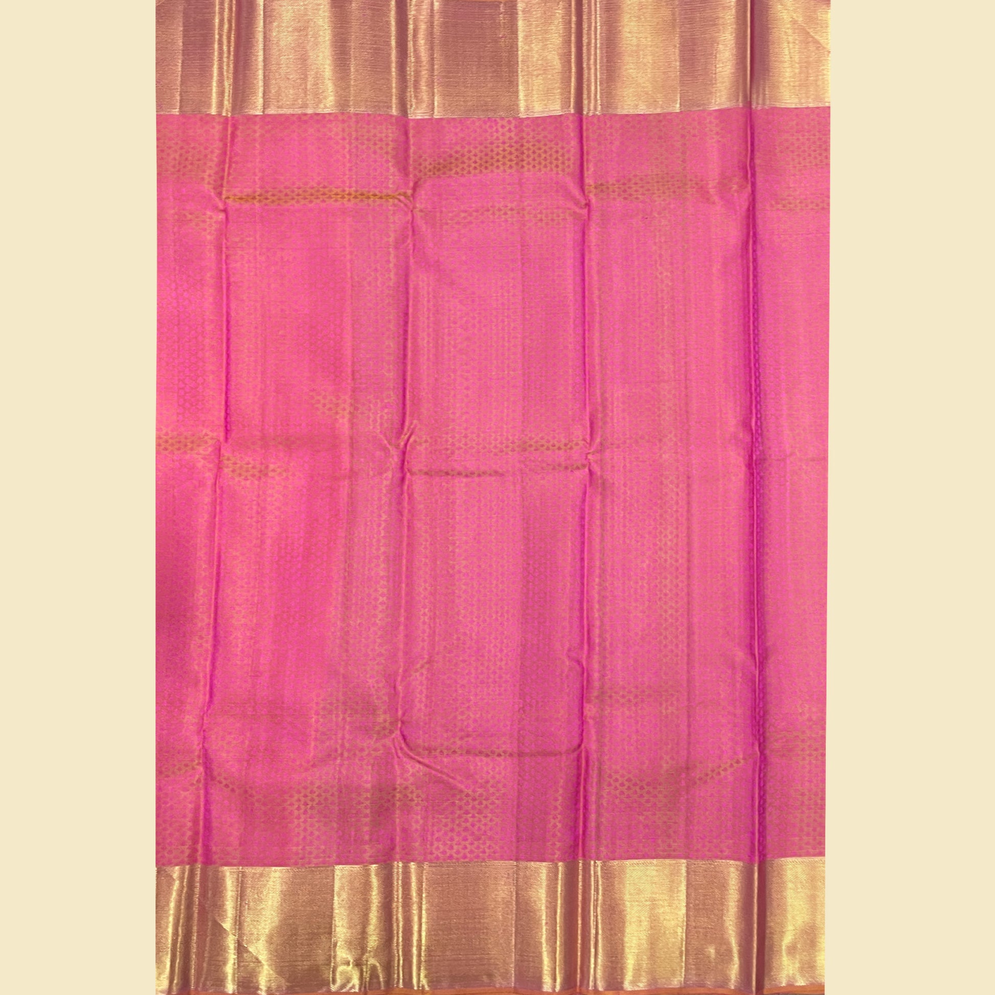 Violet Pink Kanjivaram Silk Saree With Peach Blouse