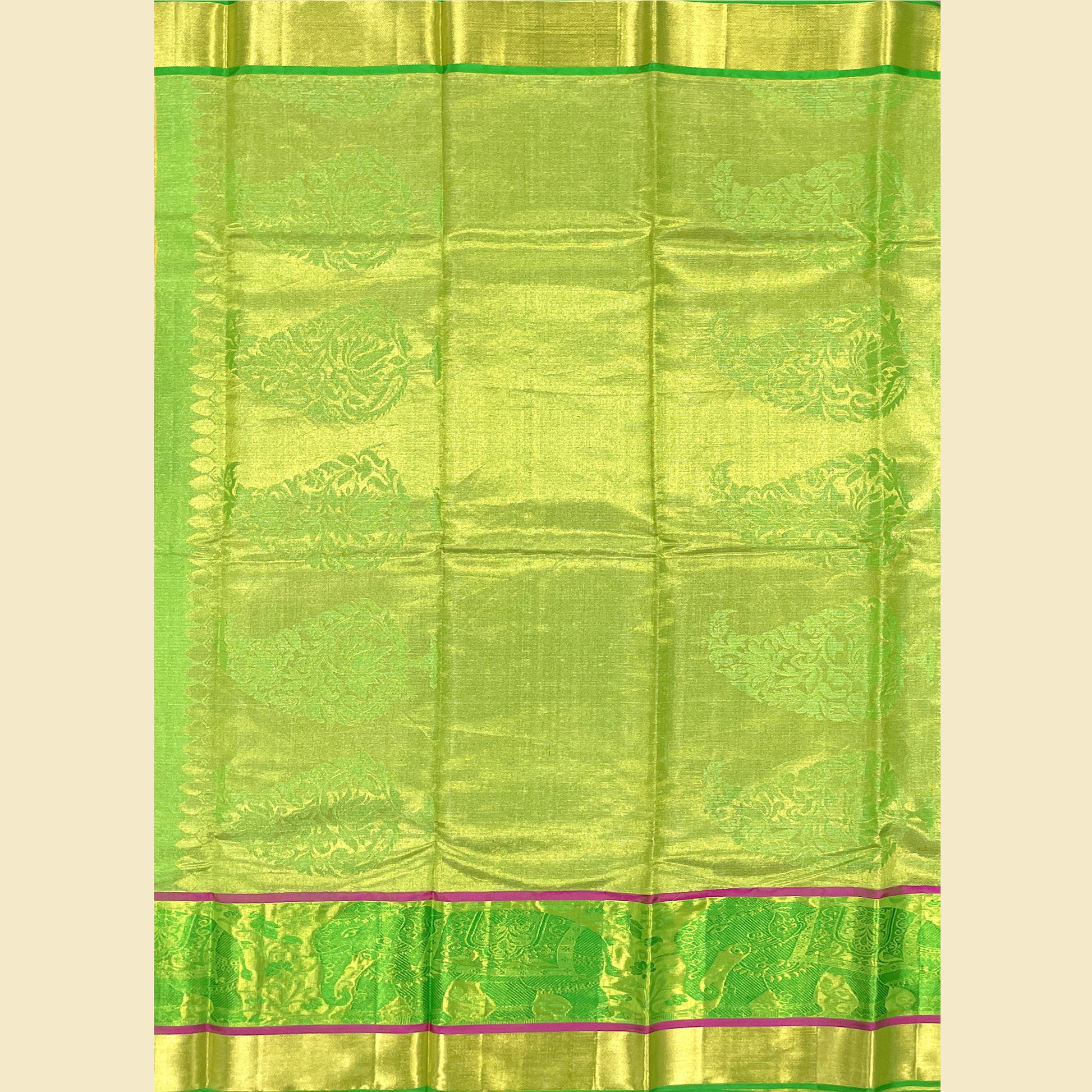 Golden Yellow Kanjivaram Silk Saree With Green Pallu