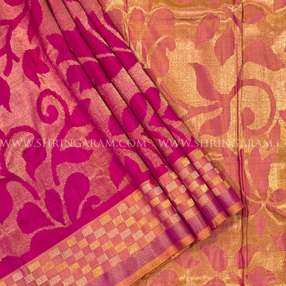 Hot Pink & Orange Kanjivaram Silk Saree
