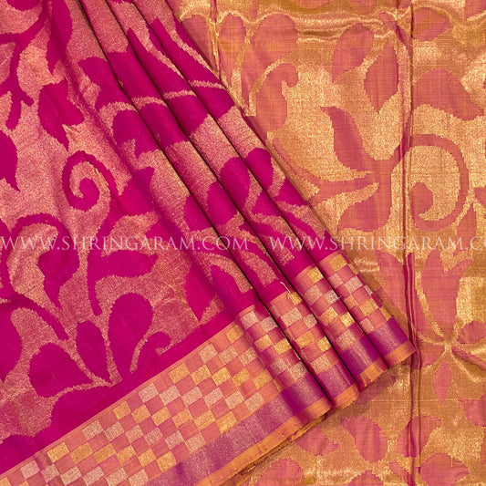 Hot Pink & Orange Kanjivaram Silk Saree