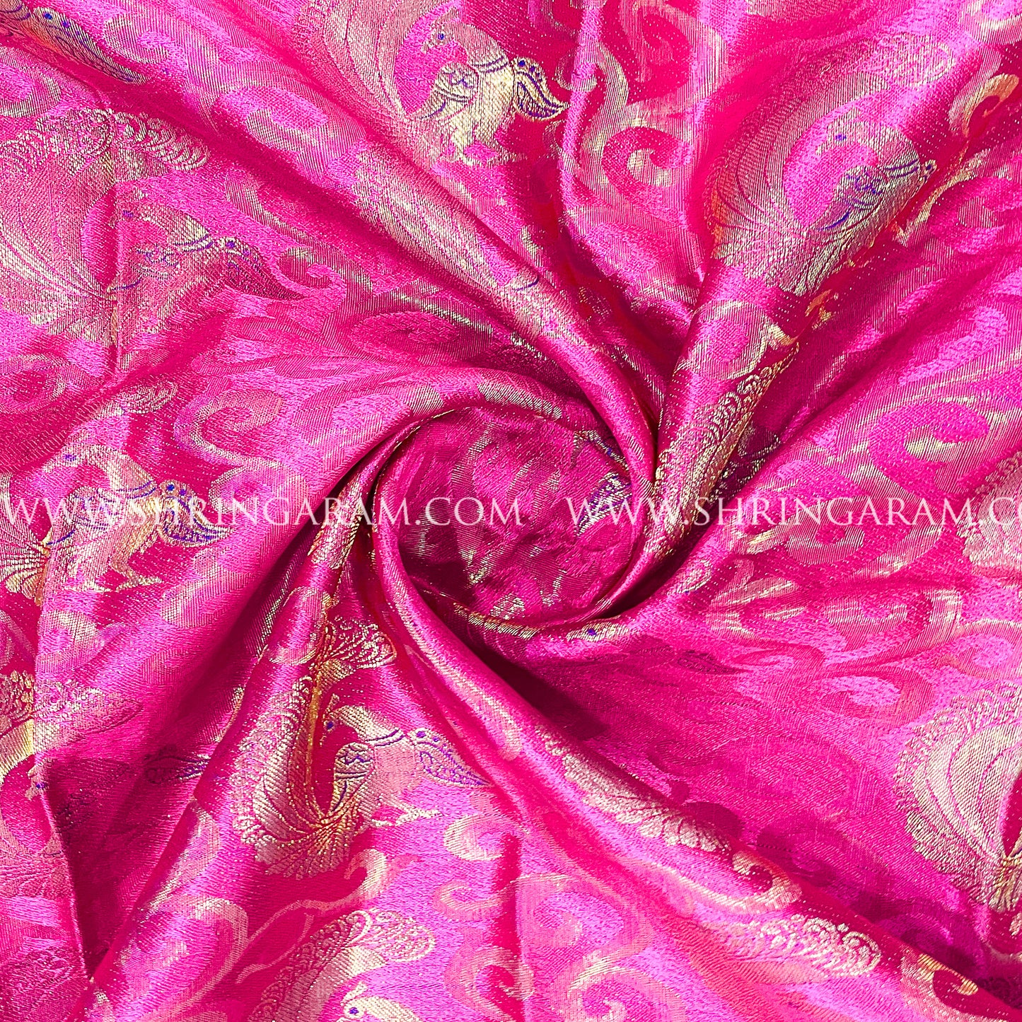 Rich Pink Kanjivaram Silk Saree With Elephant & Peacock Motifs in Zari