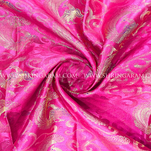 Rich Pink Kanjivaram Silk Saree With Elephant & Peacock Motifs in Zari
