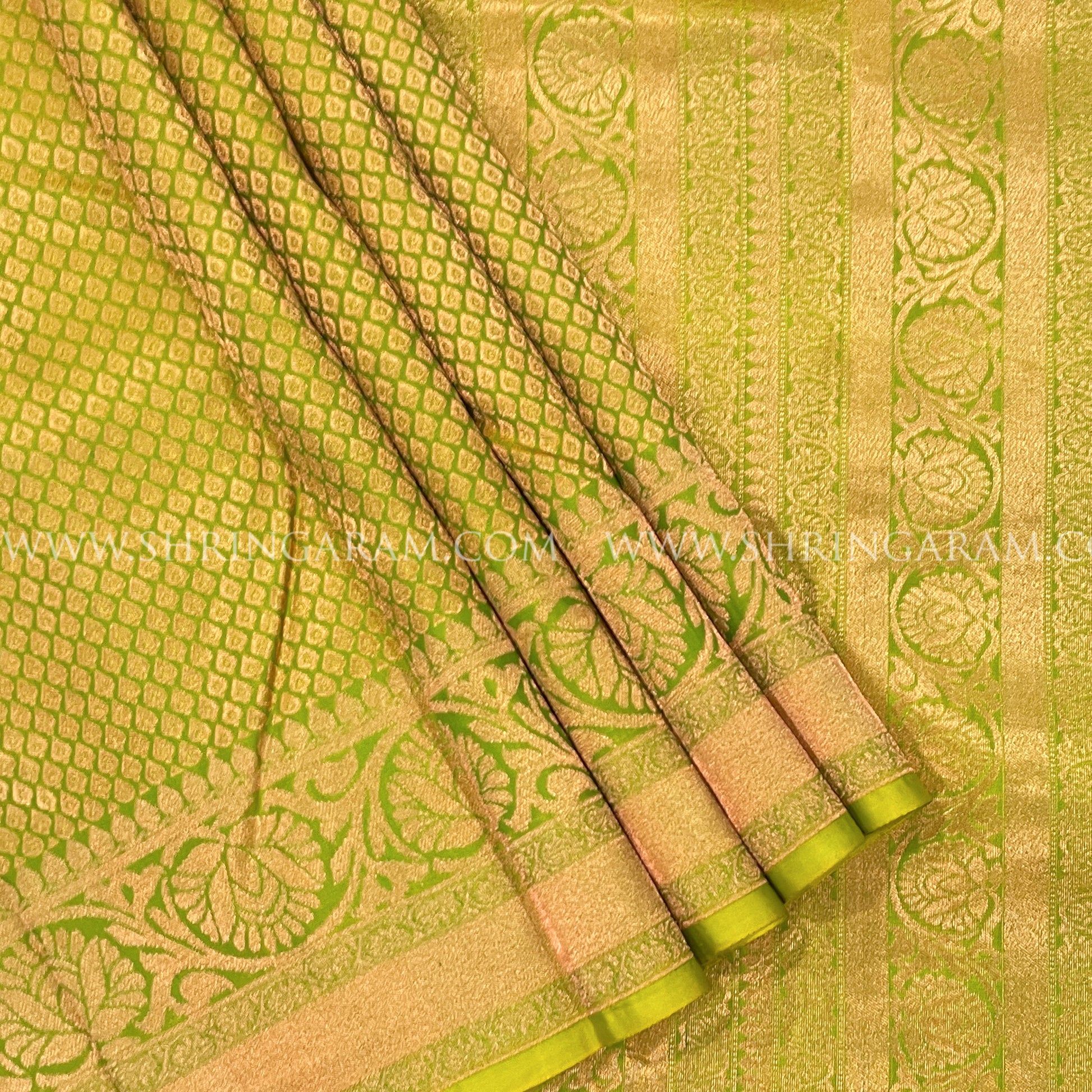 Green Kanjivaram Silk Saree With Golden Zari Motifs