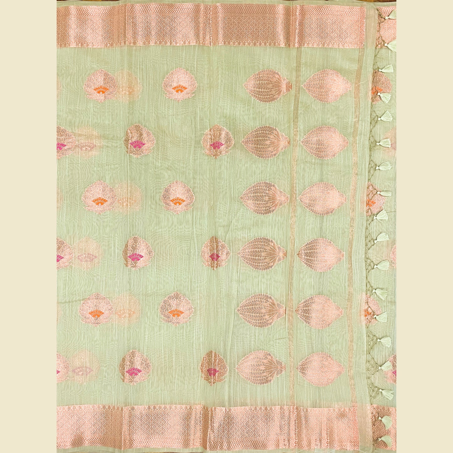 Sage Base With Peach-Toned Zari Motifs 