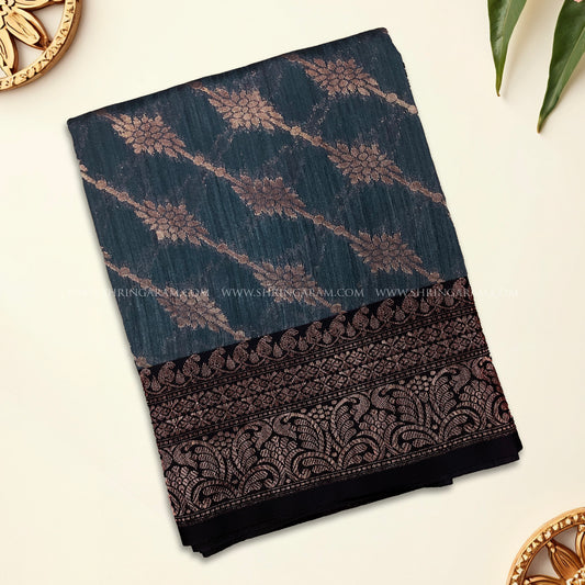 Dark Blue Grey Banaras Silk Saree