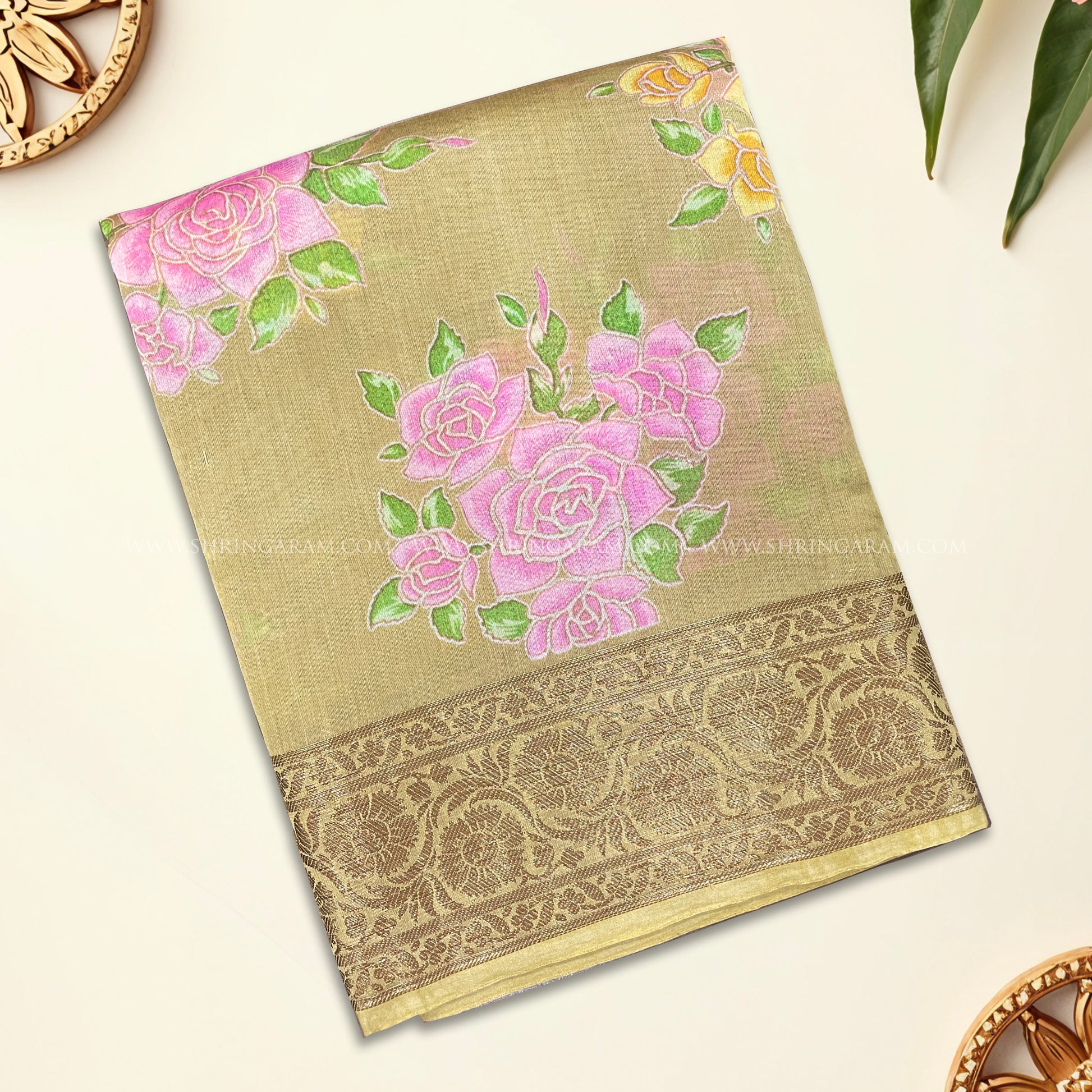Sandal Floral Print Chanderi Saree