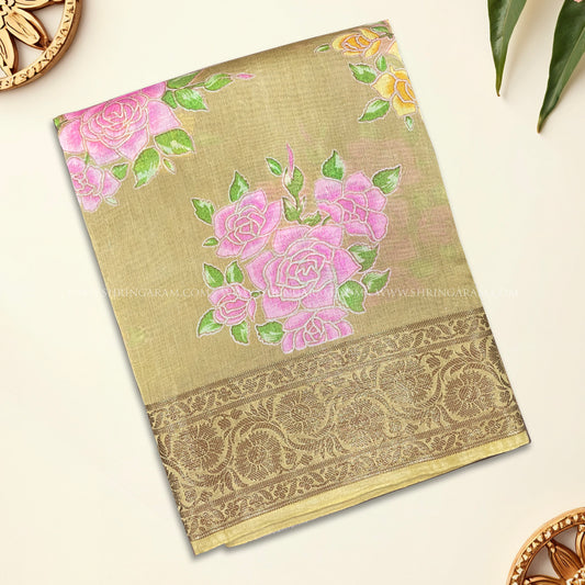Sandal Floral Print Chanderi Saree