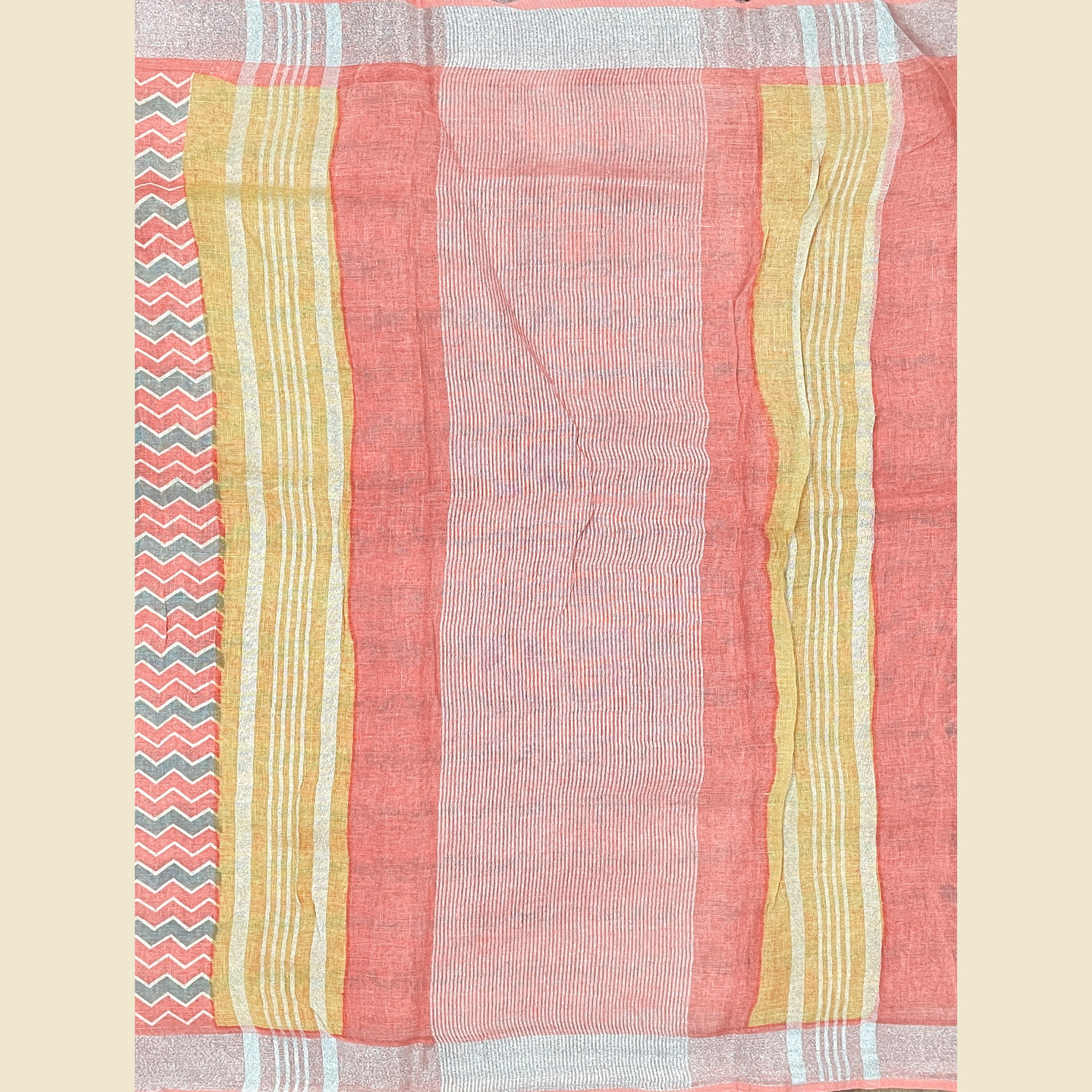 Pastel Hue Coral Orange Linen Saree
