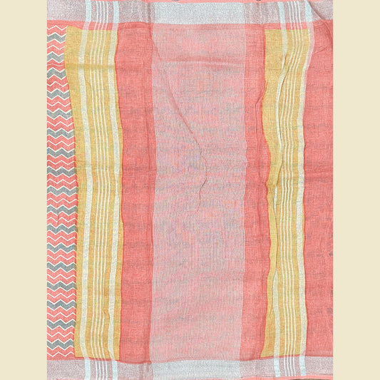 Pastel Hue Coral Orange Linen Saree