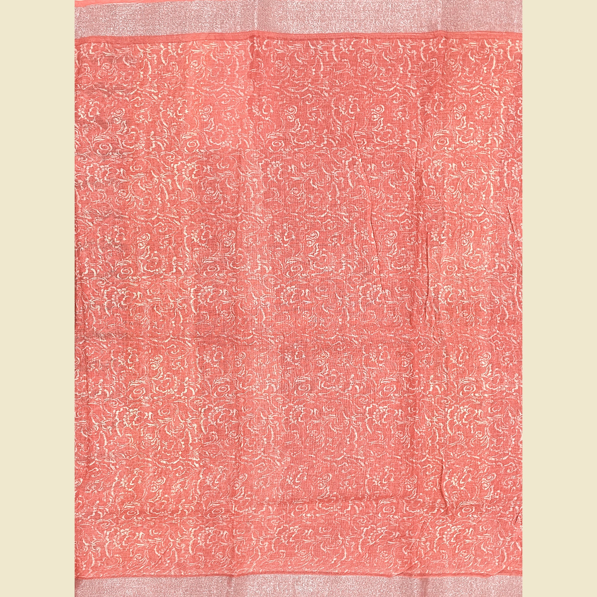 Coral Orange Linen Saree
