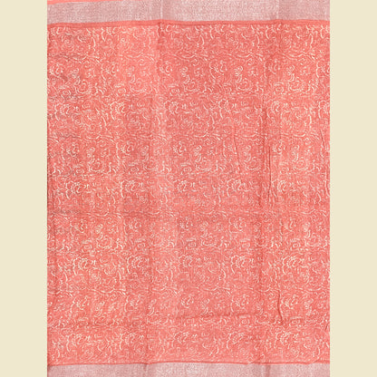 Coral Orange Linen Saree