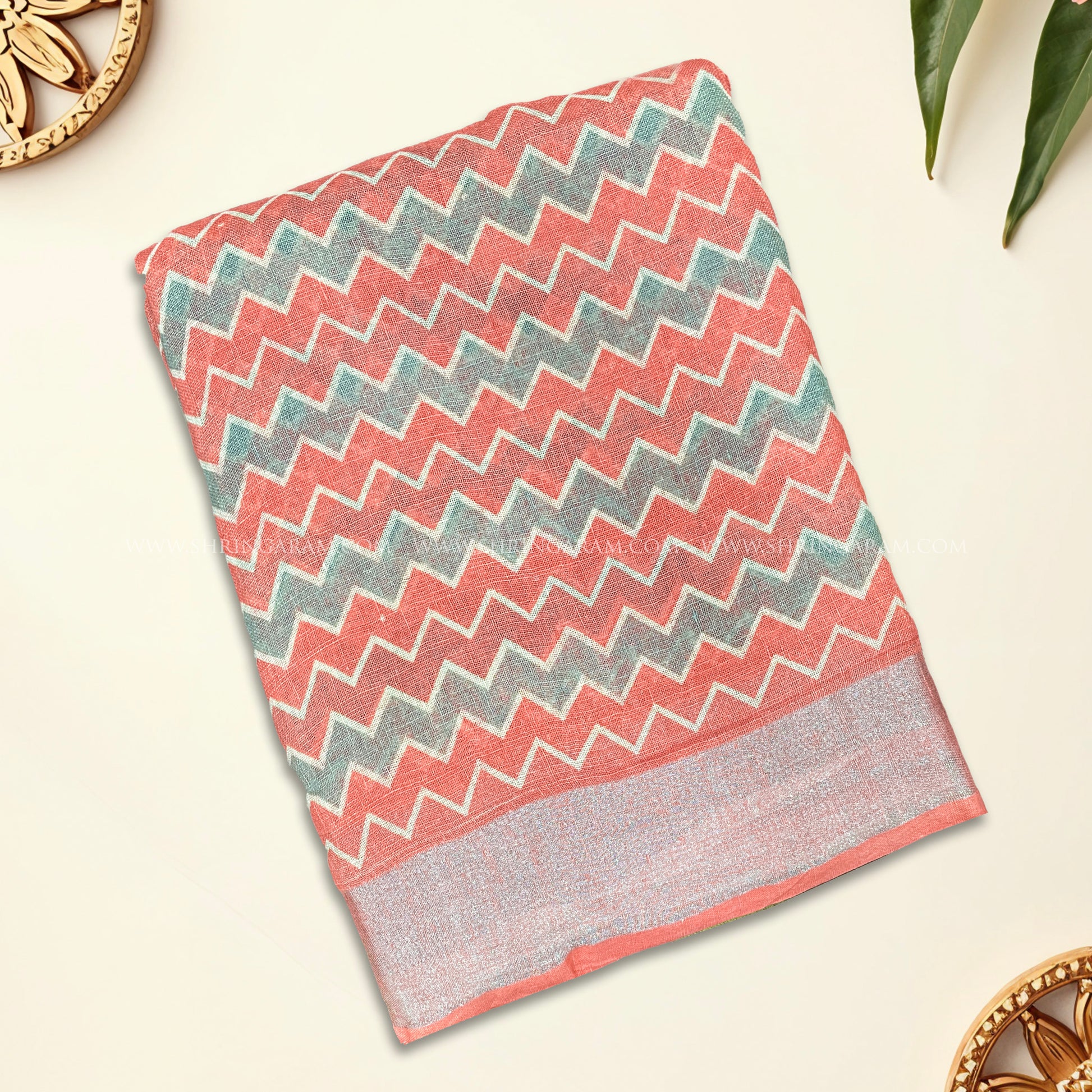 Coral Orange Linen Saree