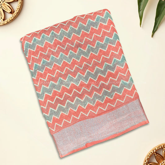 Coral Orange Linen Saree