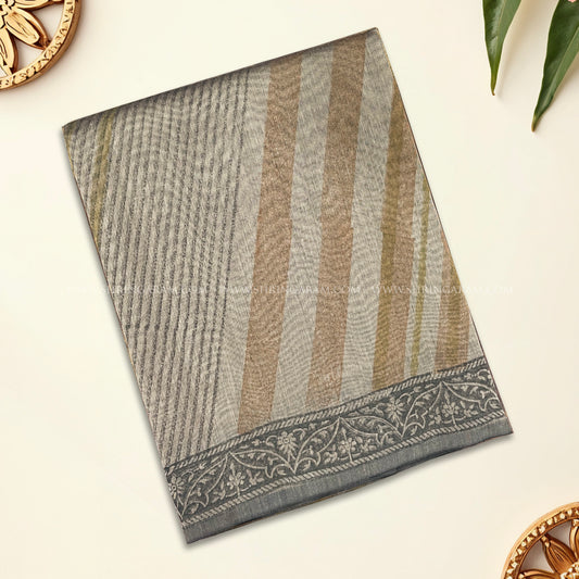 Dark Beige Semi Tussar Silk Saree