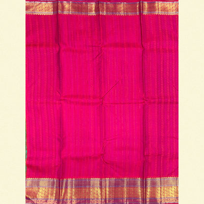 Aqua Green Kanjivaram Silk Saree With Pink-Gold Zari Border