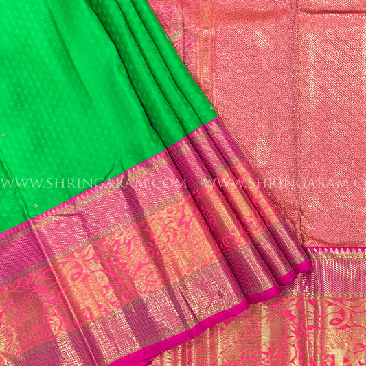 Leaf Green With Hot Pink Pallu And Border Kanjivaram Silk Saree