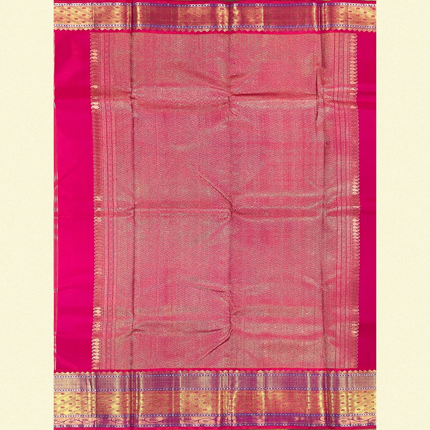 Aqua Green Kanjivaram Silk Saree With Pink-Gold Zari Border