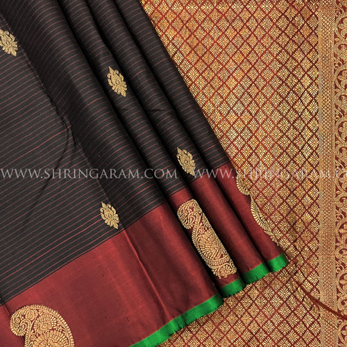 Black Kanjivaram Silk Saree With Maroon Border