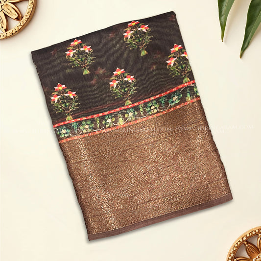 Coffee Brown Chanderi Silk Saree