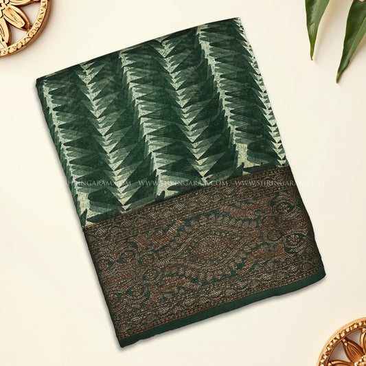 Forest Green Chanderi Silk Saree