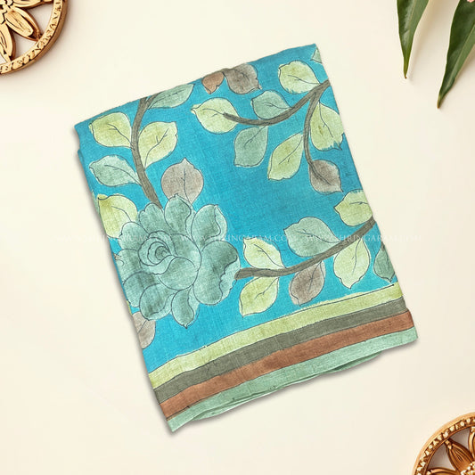 Blue Floral Tussar Silk Saree