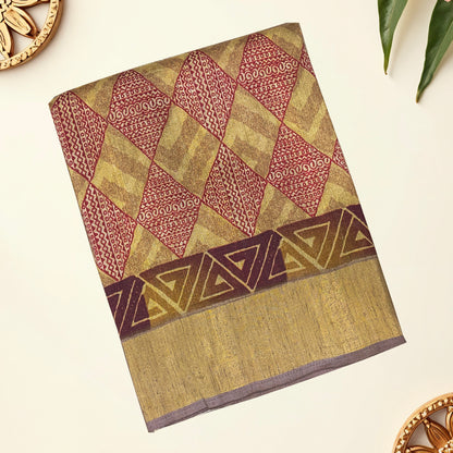 Mustard & Maroon Chanderi Silk Saree