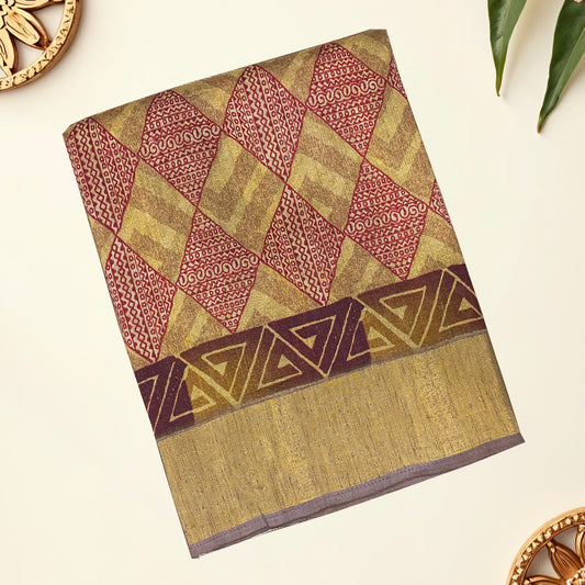 Mustard & Maroon Chanderi Silk Saree