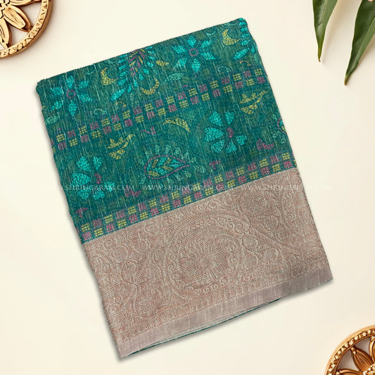 Teal Green Chanderi Silk Saree