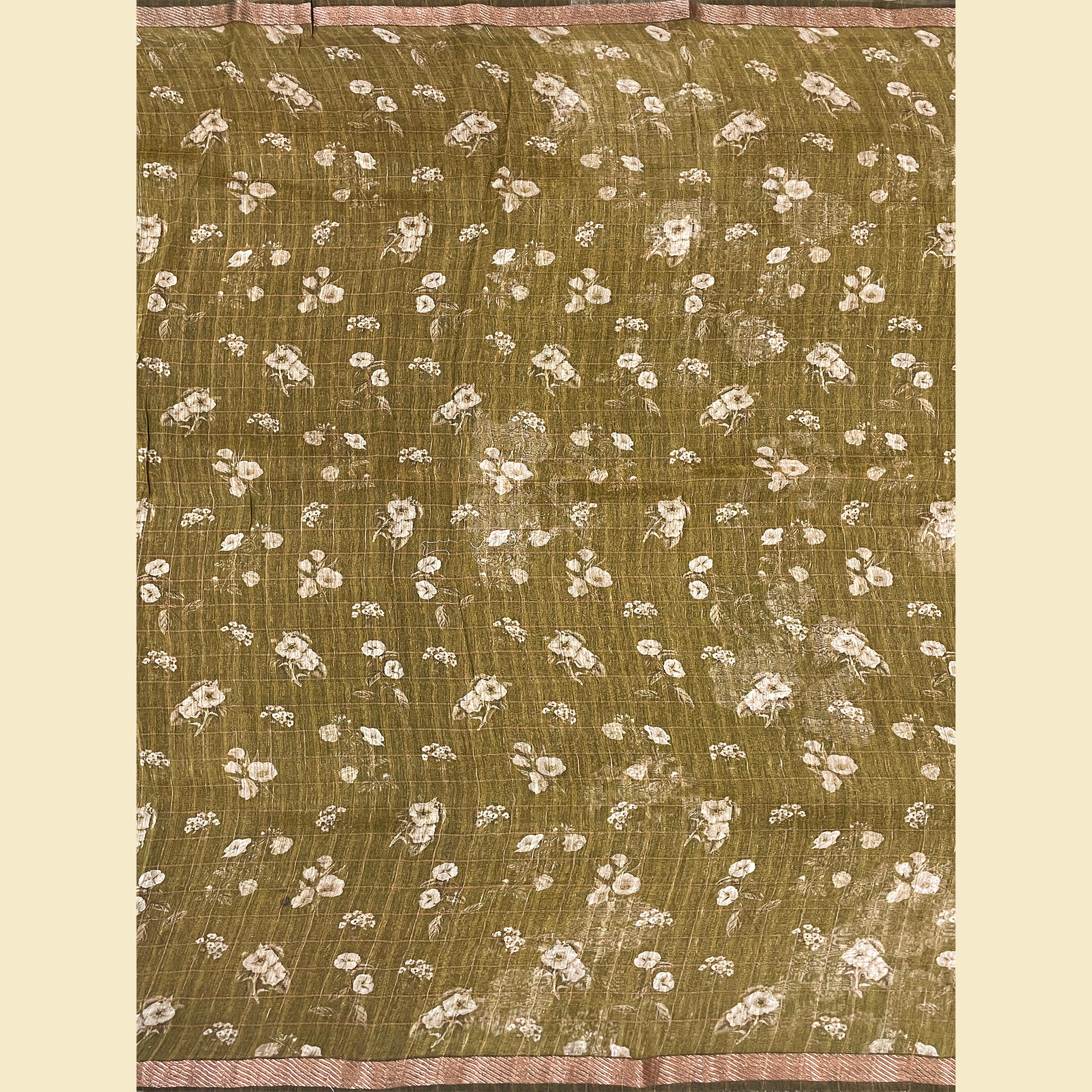 Earthy Olive Green Semi Tussar Silk Saree