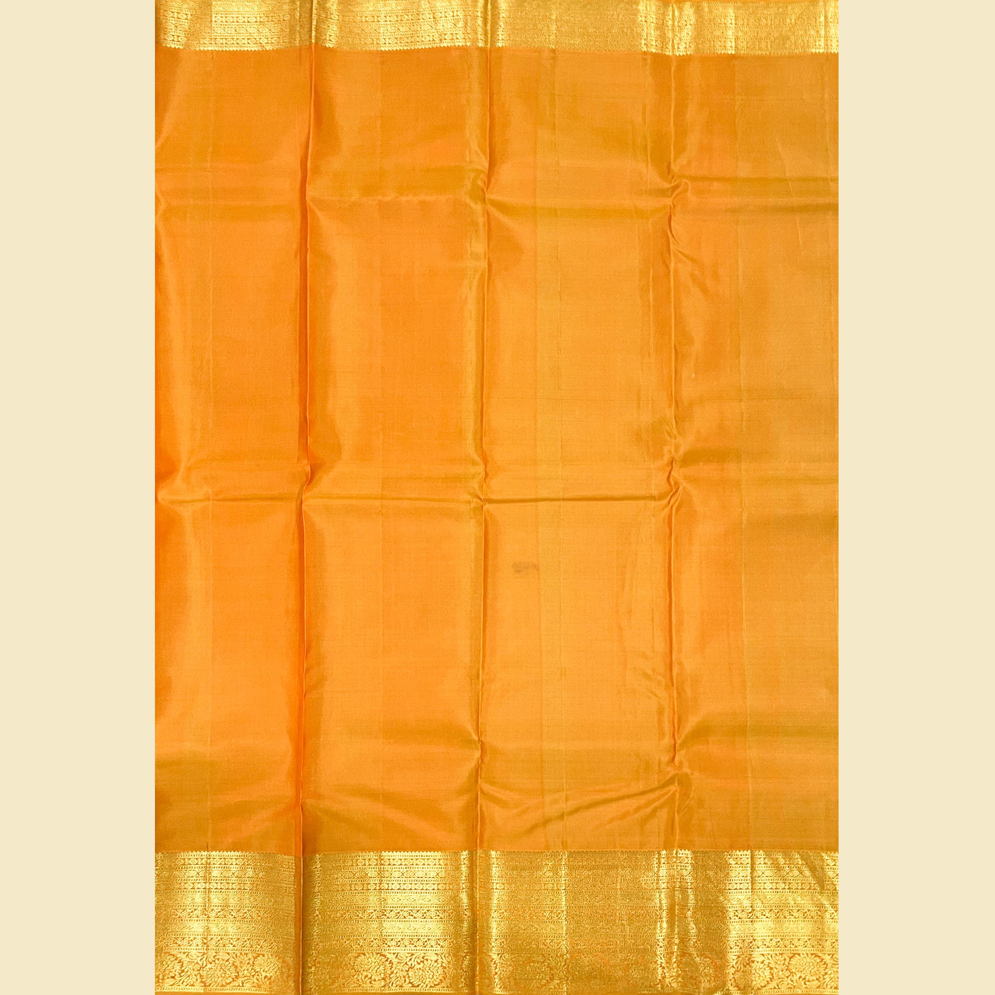 Bright Teal Kanjivaram Silk Saree With Golden-Orange Blouse