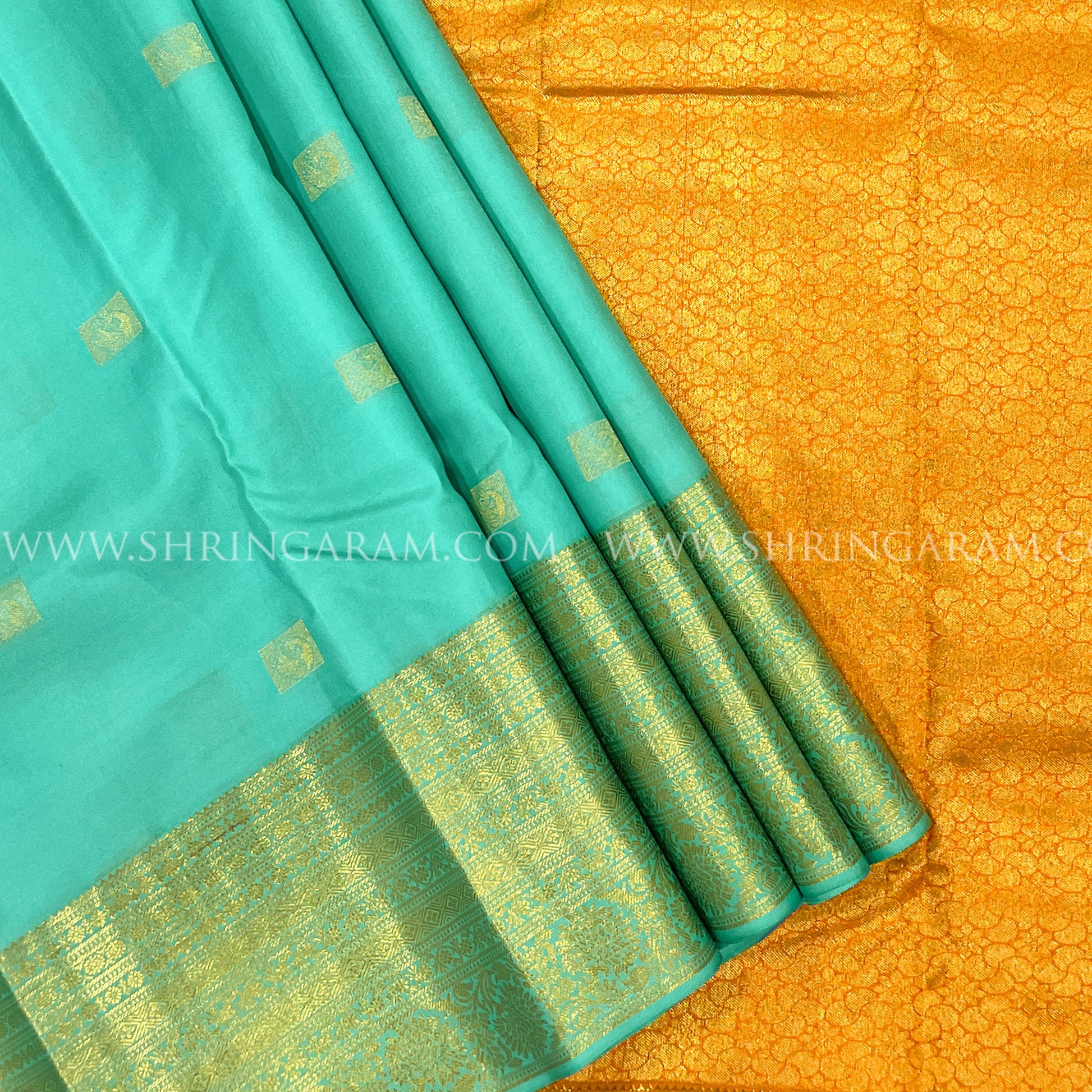 Bright Teal Kanjivaram Silk Saree 
