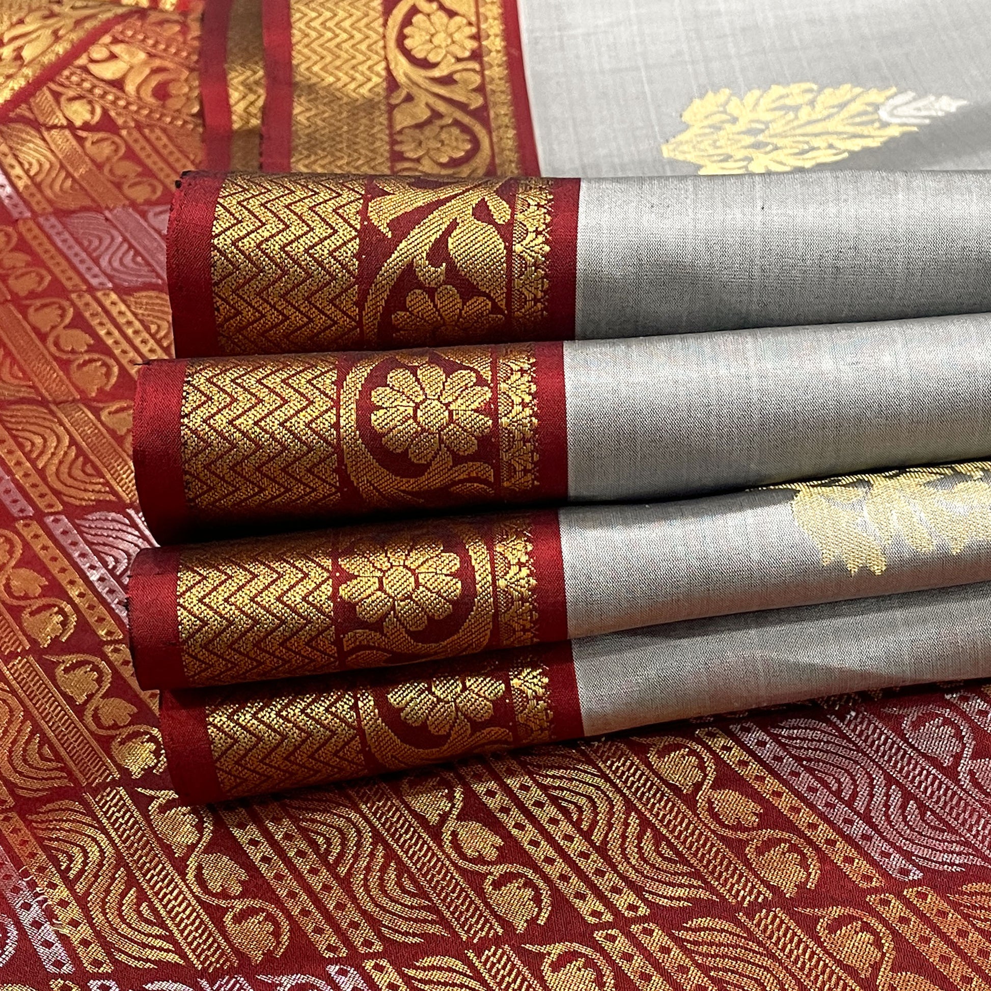 Silver-Grey Pure Kanjivaram Silk Saree