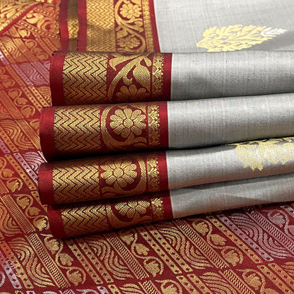 Silver-Grey Pure Kanjivaram Silk Saree